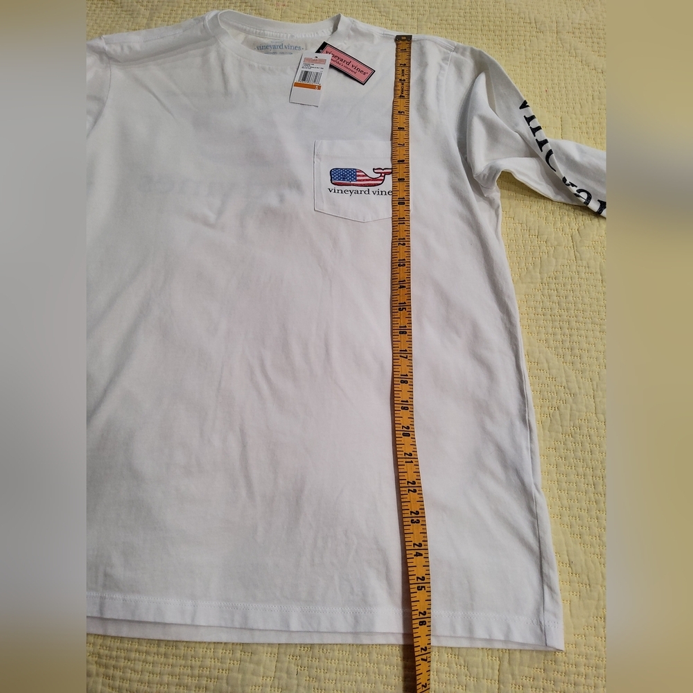Vineyard Vines White Long Sleeve Flag Whale Pocket Tee Size S - Picture 9 of 13